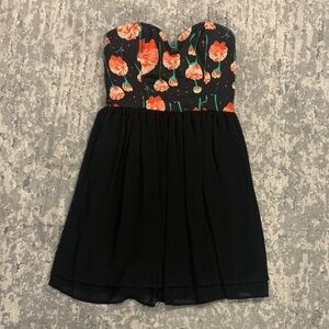 Black Floral Strapless Dress
